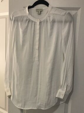 Adrienne Vittadini White Band-Collar Long Sleeve Blouse